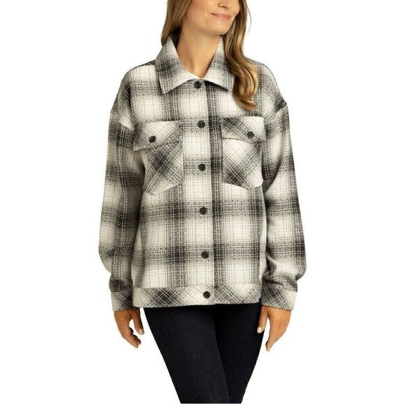 Boston Traders Shirt Jacket Women's Size XL Plaid Gray Button Up NEW - Picture 2 of 11